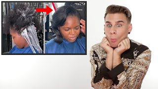 Hairdresser Reacts To Relaxer Treatment Satisfying [upl. by Yllet]