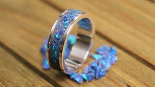 How to make a silver and opal inlay ring using UV resin [upl. by Aicssej]