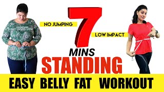 7 Mins Easy Standing Abs Workout For Beginners To Lose Belly Fat At Home  Belly Fat Exercises [upl. by Aleina]