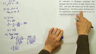 Proportion Hypothesis Testing example 1 [upl. by Elleynad]