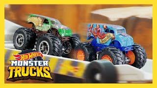 Monster Trucks vs Cars  Epic Downhill Race  Monster Trucks  HotWheels [upl. by Nosnar]