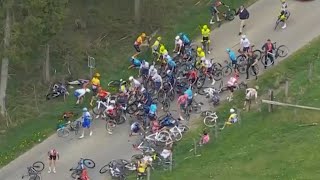 Massive Crash At LiègeBastogneLiège [upl. by Lednor]