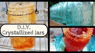 DIY Crystallized Glass Jars amp Bottles  Borax Crystals  Home Decor Weddings Gifts science [upl. by Laina]