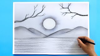 How to Draw a simple Landscape  Easy Pencil Drawing [upl. by Dralliw769]