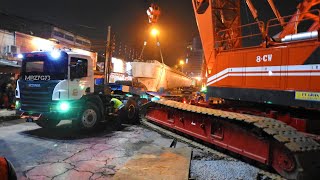 Heavy Lifting Crane Truck Installing Flyover Overpass Precast Girder Bridge Construction [upl. by Attezi310]