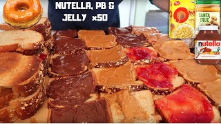 NUTELLA PEANUT BUTTER amp JELLY Sandwich Challenge  Bonus Dessert SO MANY CARBS [upl. by Ysor]