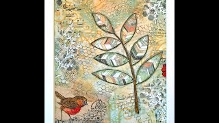 Mixed Media Collage  Leaves amp Bird [upl. by Eartnoed998]