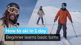 How to Ski in One Day  Beginner Learns Basic Turns [upl. by Mintz]