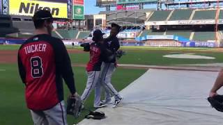 Ozzie Albies and Ronald Acuna goof around during Braves Team Batting Practice [upl. by Oys403]