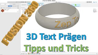 Fusion 360 Text Prägen auf 3D Körper  Körper Teilen  Prägen  Text  Zep To [upl. by Atekin]