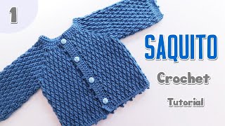 Como tejer un Saquito Chambrita Jersey en Punto Granizo Tejido crochet gancho fácil bebe Part 1 [upl. by Levram847]