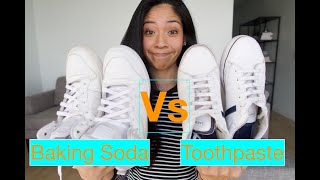 Cleaning WHITE SHOES  Toothpaste Vs Baking Soda [upl. by Eiramanad]