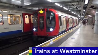 London Underground District Circle and Jubilee line trains at Westminster [upl. by Publius]