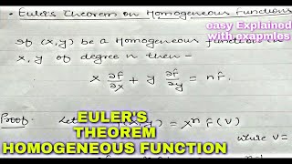 EULERS THEOREM  HOMOGENEOUS FUNCTION  PARTIAL DIFFERENTIATION [upl. by Clarissa]