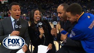 Stephen Curry videobombs dad during pregame [upl. by Yelnahs]