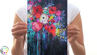 How to Paint Flowers  Acrylic Painting Tutorial [upl. by Cyrille]