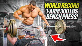 WORLD RECORD 300 lbs 1Arm Bench Press [upl. by Nauqyaj]