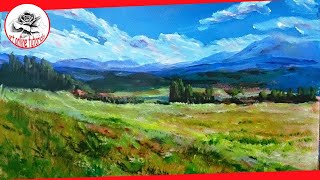 How to Paint a Landscape with acrylics step by step SUBTITLED [upl. by Bysshe181]