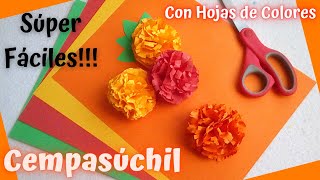 🌼✂Flor quotCempasúchilquot de Papel con quotHojas de Coloresquot FLORES de PAPEL fáciles DIY Marigold [upl. by Nahtal]