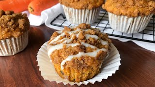 Carrot Cake Muffins With Cream Cheese Glaze [upl. by Yenahteb682]