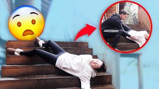 FALLING DOWN THE STAIRS PRANK ON BOYFRIEND CUTE REACTION [upl. by Rog]