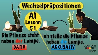 A1 Lesson 51  German grammar Wechselpräpositionen  twocase prepositions  Dativ oder Akkusativ [upl. by Eilasor]