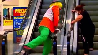 Clown throws Pie at Woman on escalator FUNNY [upl. by Eenehs]