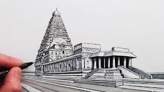 How to Draw an Indian Temple One Point Perspective [upl. by Ylellan738]